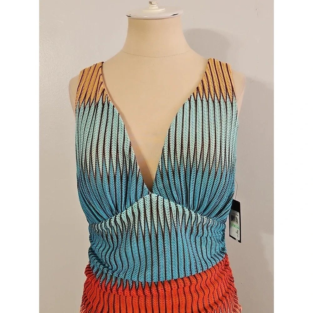 Guess Women's Size 8 Striped Open-Stitch V-Neck Sleeveless Bodycon Midi Dress - Picture 5 of 12